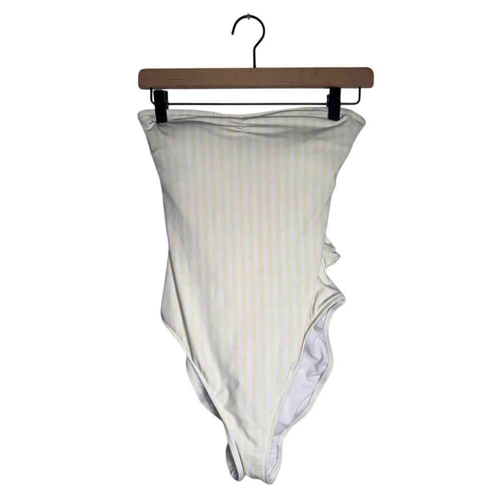 WE WORE WHAT White Yellow Strapless One Piece Tie Back Beach Vacation Swimsuit L